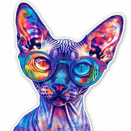 Cornish Rex Cat wearing sunglasses Expressive surreal Vinyl Decal Sticker for Car, Laptop, Tumbler and more # F020739-4" x 4"