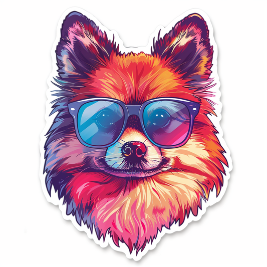 Sticker of a Pomeranian Dog wearing sunglasses majestic Expressive surreal Vinyl Decal Sticker for Car, Laptop, Tumbler and more # F013755