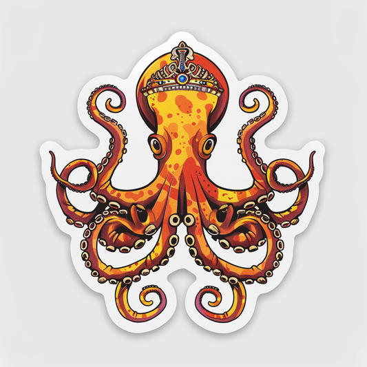 Sticker of a Octopus crowned majestic Expressive surreal Vinyl Decal Sticker for Car, Laptop, Tumbler and more # F015525