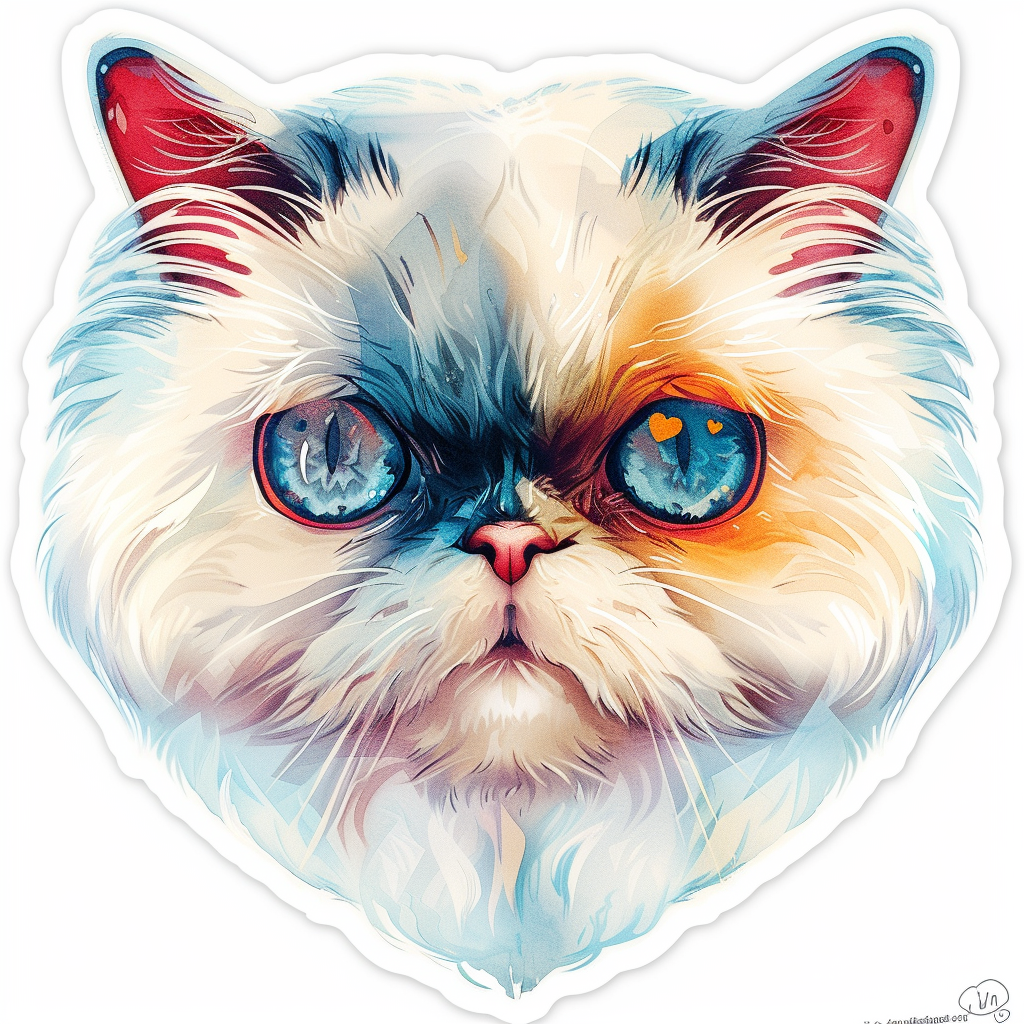 Persian Cat Expressive surreal Vinyl Decal Sticker for Car, Laptop, Tumbler and more # F016194