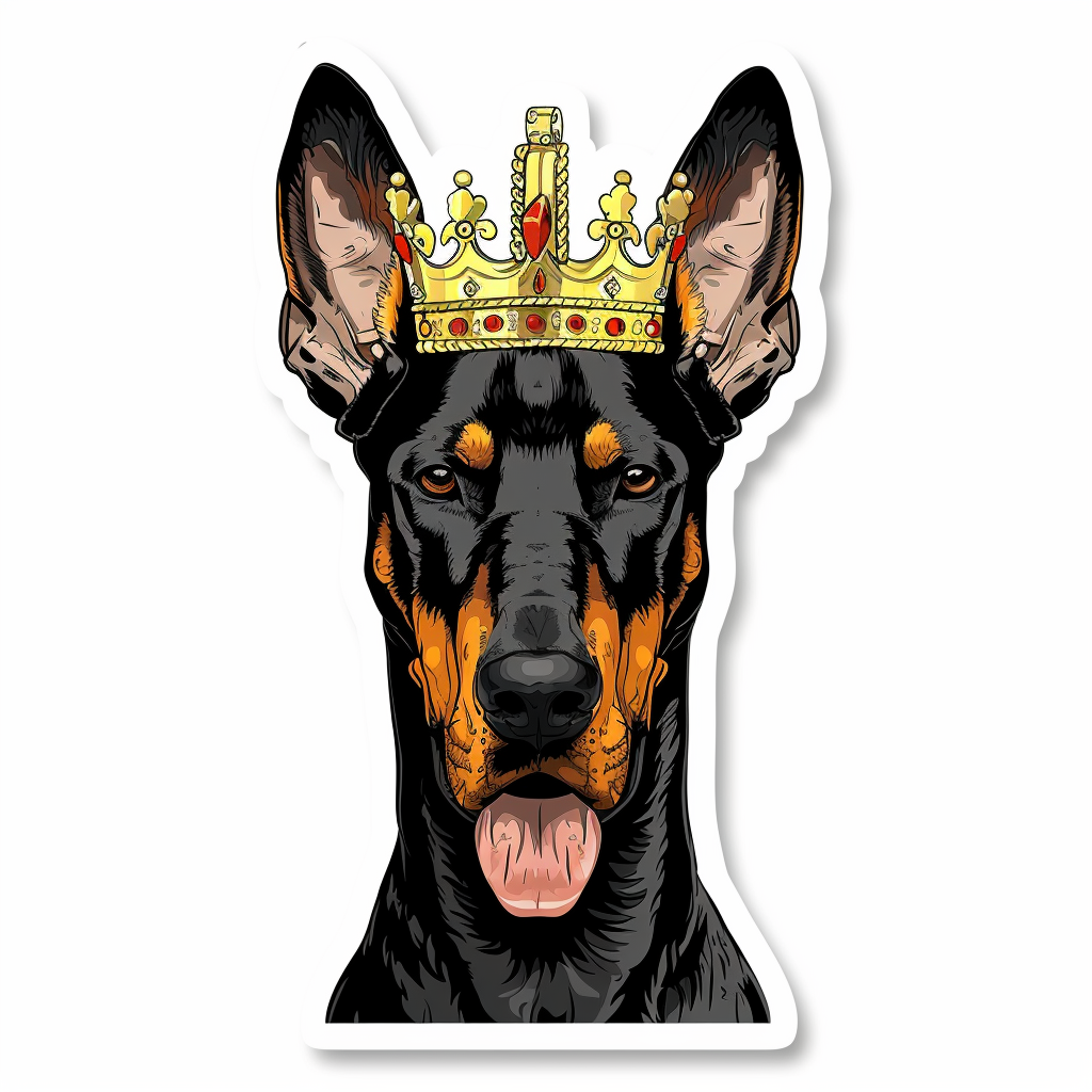 Doberman Pinscher Dog crowned Expressive surreal Vinyl Decal Sticker for Car, Laptop, Tumbler and more # F019370