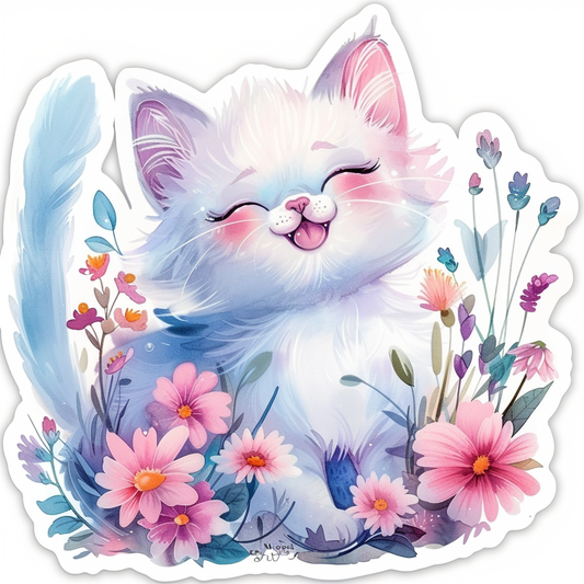 Adorable Turkish Angora Cat  Vinyl Decal Sticker for Car, Laptop, Tumbler and more # F020984-4" x 4"