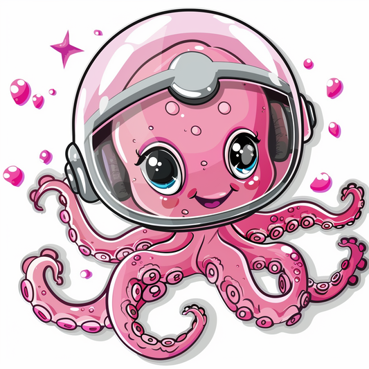 Cute and Adorable Octopus full body space suit Expressive surreal Vinyl Decal Sticker for Car, Laptop, Tumbler and more # F015961