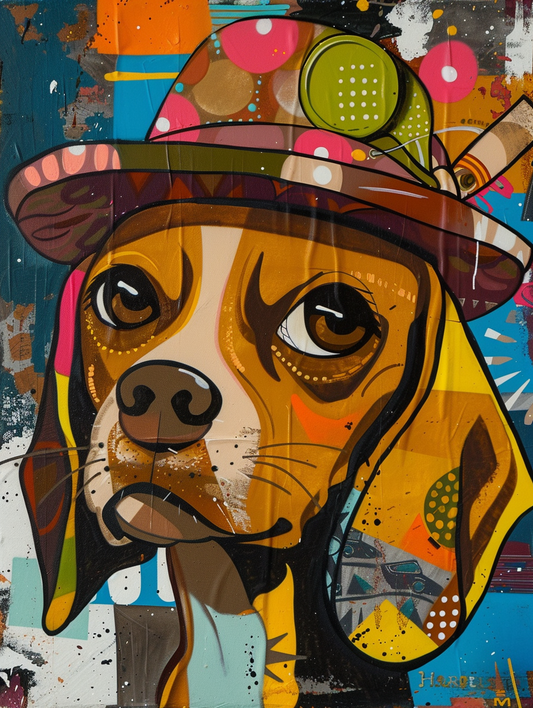 colorful space Beagle dog with a hat Expressive surreal Poster # F025650