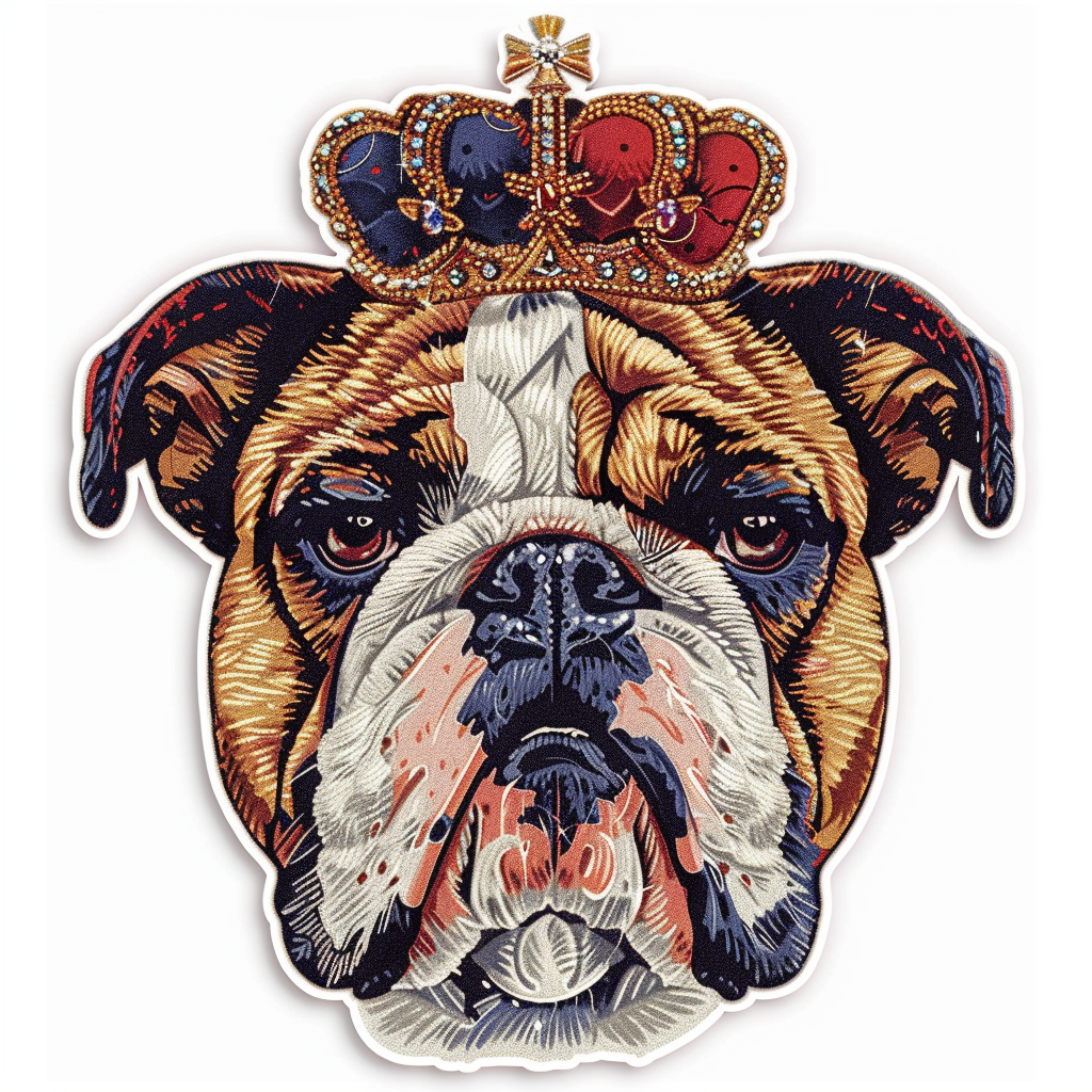 Sticker of a Bulldog Dog crowned majestic Expressive surreal Vinyl Decal Sticker for Car, Laptop, Tumbler and more # F017269