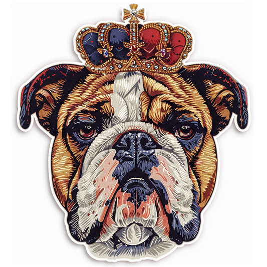 Sticker of a Bulldog Dog crowned majestic Expressive surreal Vinyl Decal Sticker for Car, Laptop, Tumbler and more # F017269