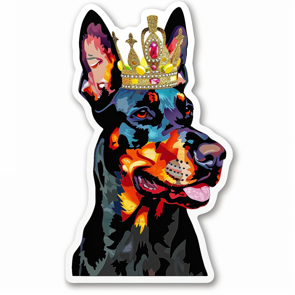 Doberman Pinscher Dog crowned Expressive surreal Vinyl Decal Sticker for Car, Laptop, Tumbler and more # F019357