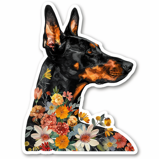 Doberman Pinscher Dog floral majestic Expressive surreal Vinyl Decal Sticker for Car, Laptop, Tumbler and more # F019388
