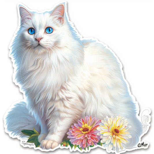 Adorable Turkish Angora Cat  Vinyl Decal Sticker for Car, Laptop, Tumbler and more # F020832-4" x 4"