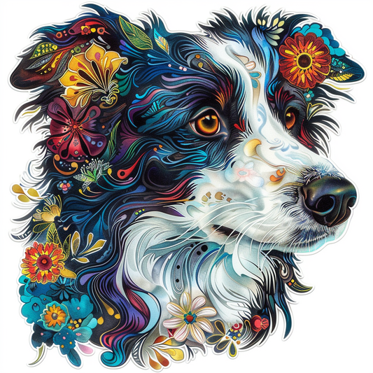 Border Collie Dog majestic Expressive surreal Vinyl Decal Sticker for Car, Laptop, Tumbler and more # F021732-4" x 4"