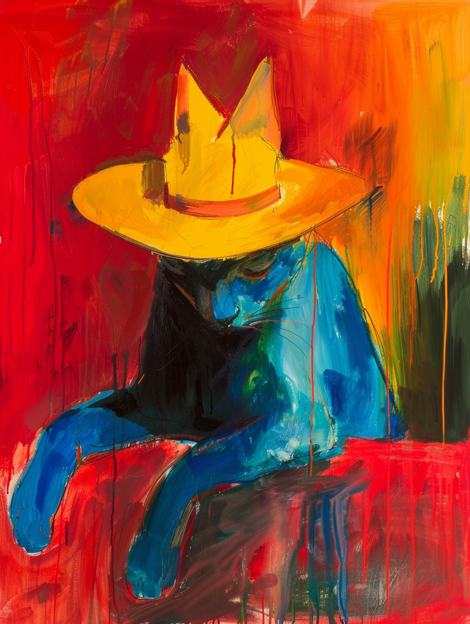 Colorful space British Shorthair cat with a hat Expressive surreal Poster # F024676