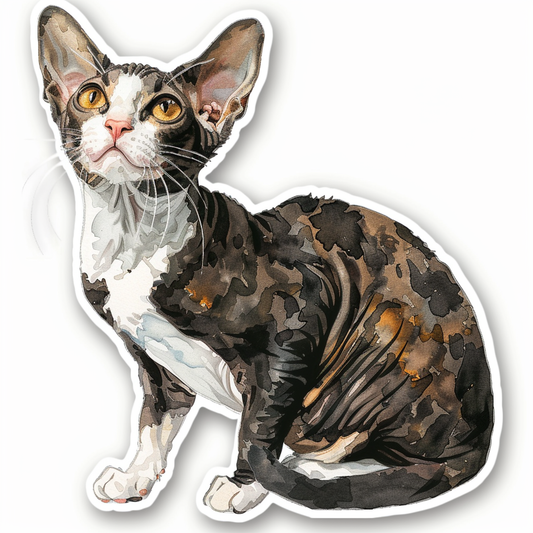 Adorable Cornish Rex Cat Expressive surreal Vinyl Decal Sticker for Car, Laptop, Tumbler and more # F021529-4" x 4"