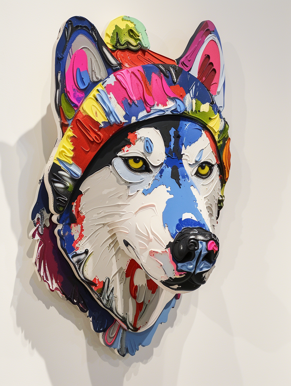 Colorful space Siberian Husky dog with a hat Expressive surreal Poster # F024576