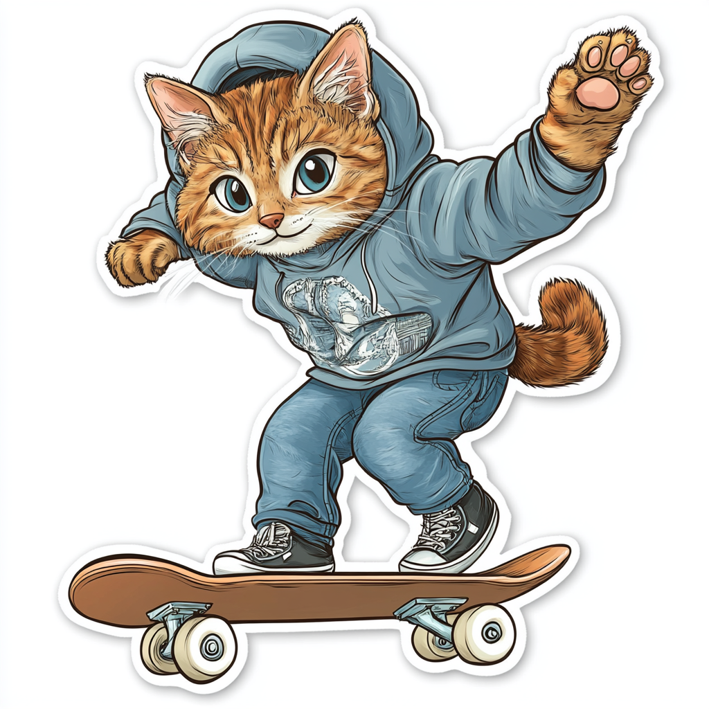 Cat wearing jeans and a hoodie skateboard Vinyl Decal Sticker for Car, Laptop, Tumbler and more # F025786