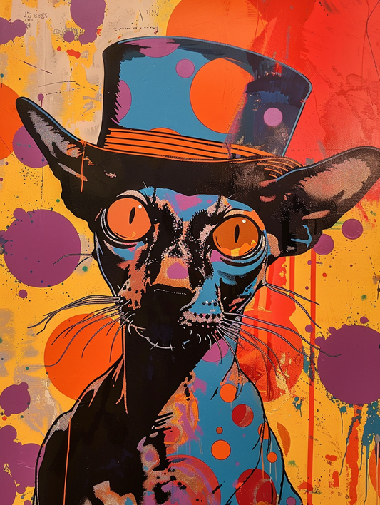 Colorful space Sphynx cat with a hat Expressive surreal Poster # F024668