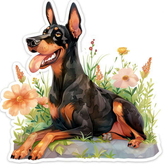 Adorable Doberman Pinscher Dog with Expressive surreal Vinyl Decal Sticker for Car, Laptop, Tumbler and more # F019675-4" x 4"