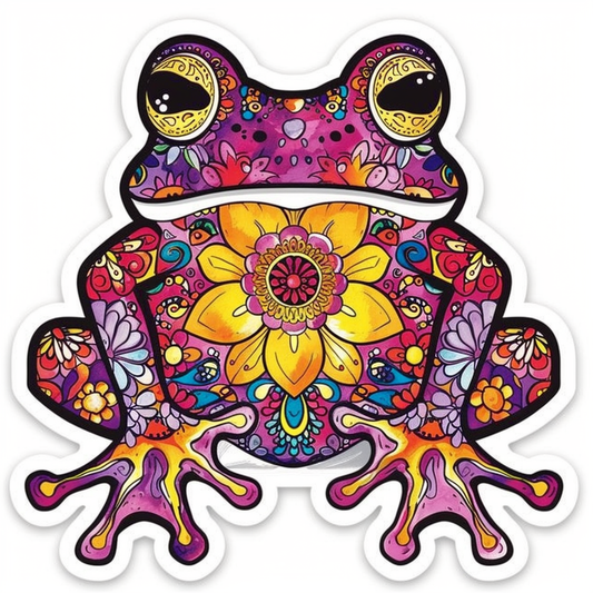 Sticker of a Frog floral majestic Expressive surreal Vinyl Decal Sticker for Car, Laptop, Tumbler and more # F016594