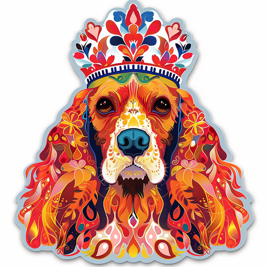Cocker Spaniel Dog crowned majestic Expressive surreal Vinyl Decal Sticker for Car, Laptop, Tumbler and more # F020217-4" x 4"