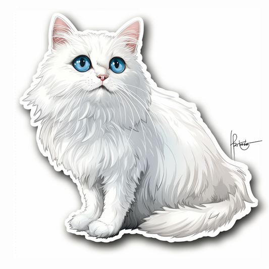 Adorable Turkish Angora Cat  Vinyl Decal Sticker for Car, Laptop, Tumbler and more # F020903-4" x 4"