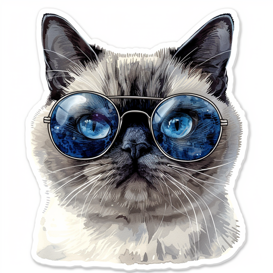 Burmese Cat wearing sunglasses Vinyl Decal Sticker for Car, Laptop, Tumbler and more # F010939