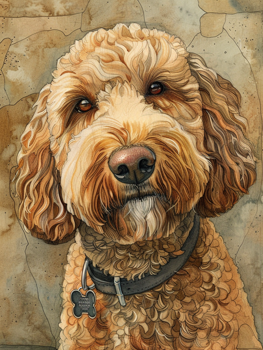 Poster of Goldendoodle dog Expressive surreal Poster # F024283