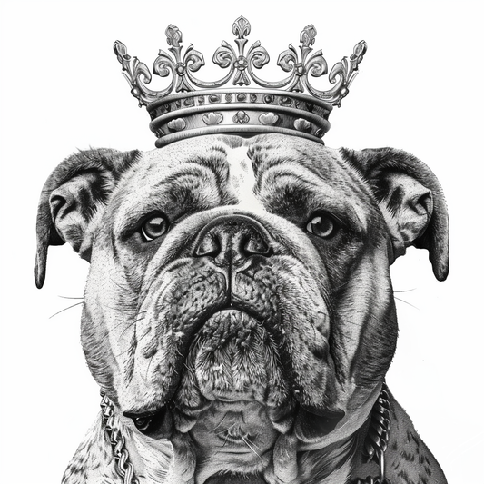 Sticker of a Bulldog Dog crowned majestic Expressive surreal Vinyl Decal Sticker for Car, Laptop, Tumbler and more # F017265