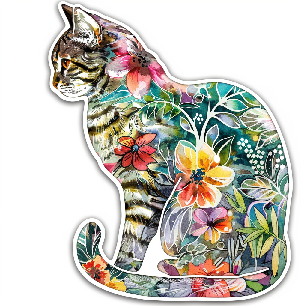 American Shorthair Cat floral majestic Expressive surreal Vinyl Decal Sticker for Car, Laptop, Tumbler and more # F018547