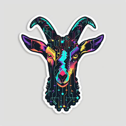 Goat cyber punk majestic Expressive surreal Vinyl Decal Sticker for Car, Laptop, Tumbler and more # F020589-4" x 4"