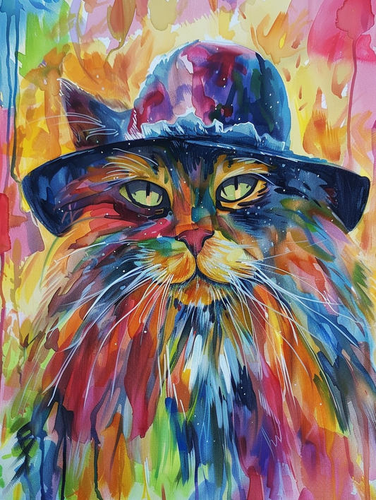 Colorful space Somali cat with a hat Expressive surreal Poster # F025277