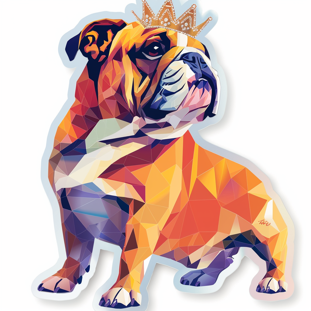 Sticker of a Bulldog Dog crowned majestic Expressive surreal Vinyl Decal Sticker for Car, Laptop, Tumbler and more # F017281