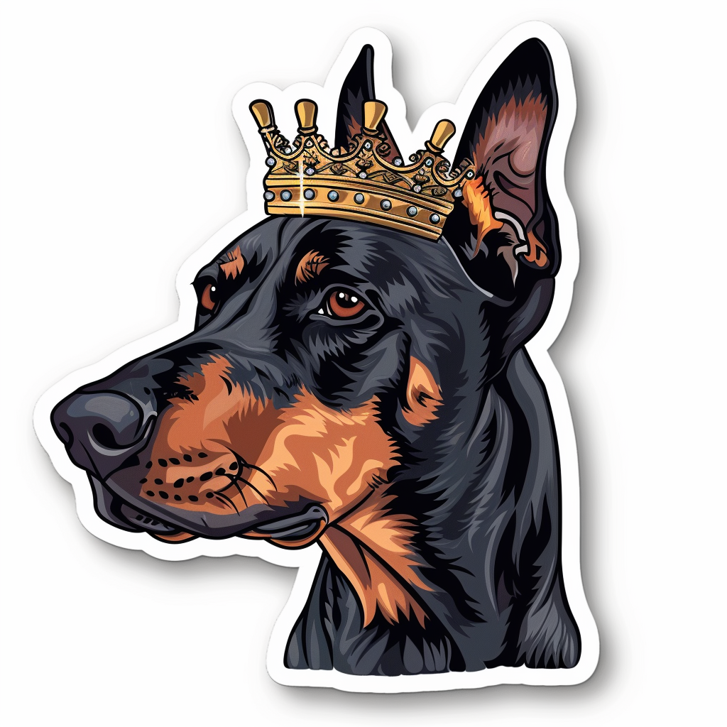 Doberman Pinscher Dog crowned Expressive surreal Vinyl Decal Sticker for Car, Laptop, Tumbler and more # F019300-4" x 4"