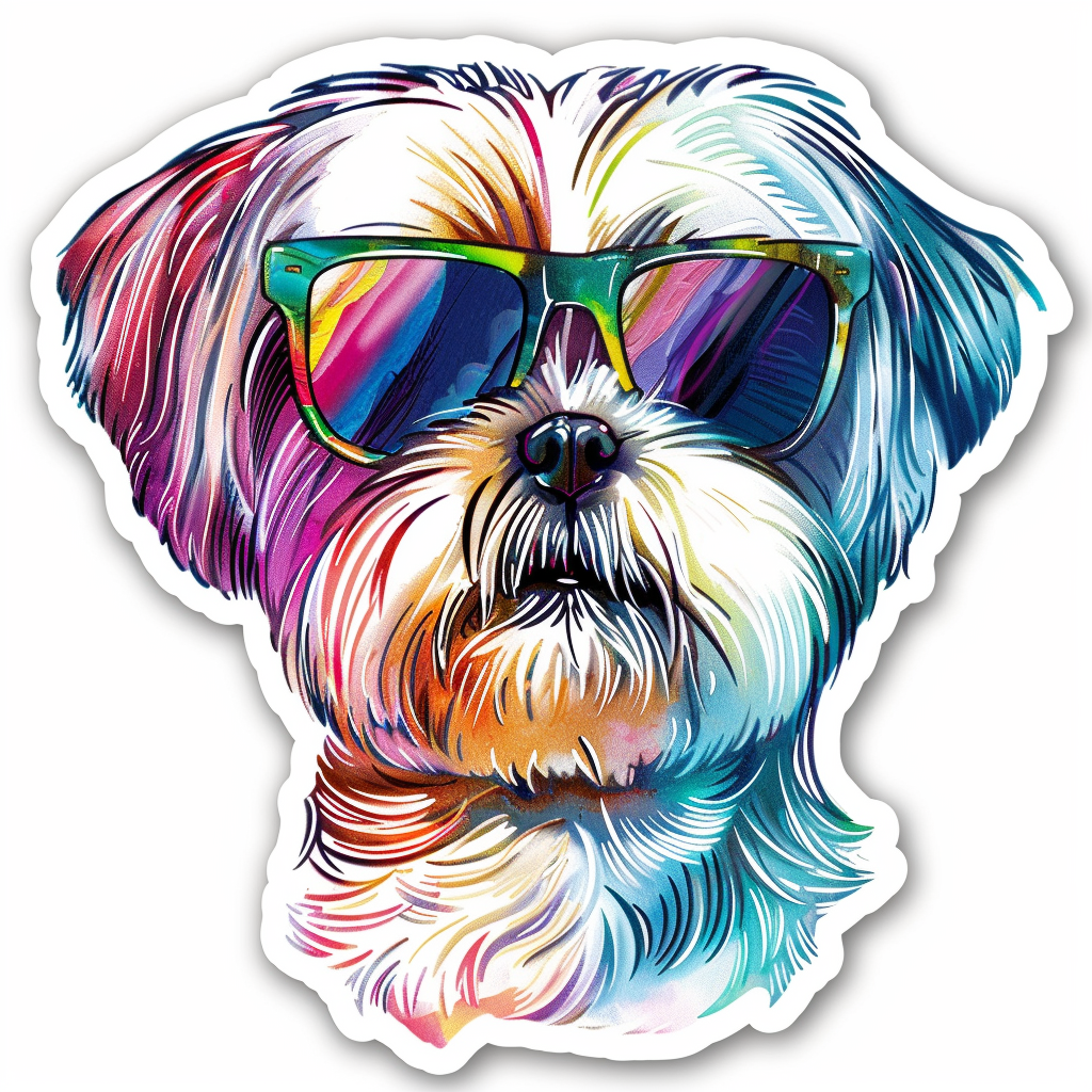 Shih Tzu Dog wearing sunglasses majestic Expressive surreal Vinyl Decal Sticker for Car, Laptop, Tumbler and more # F018746
