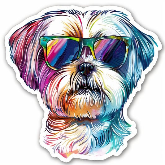 Shih Tzu Dog wearing sunglasses majestic Expressive surreal Vinyl Decal Sticker for Car, Laptop, Tumbler and more # F018746