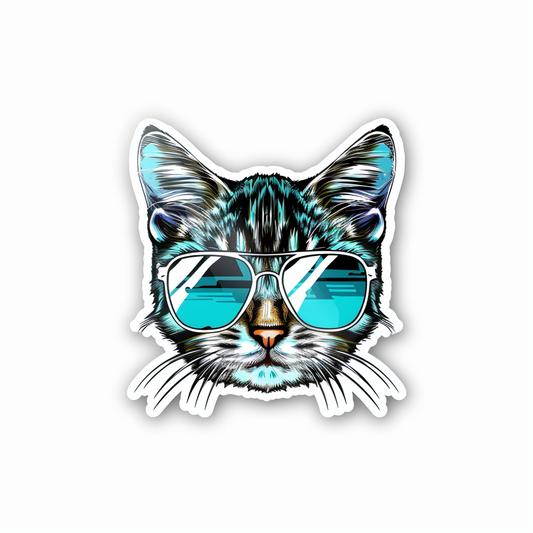 American Shorthair Cat wearing sunglasses Expressive surreal Vinyl Decal Sticker for Car, Laptop, Tumbler and more # F019907-4" x 4"