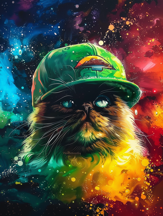 colorful space Himalayan cat with a hat Expressive surreal Poster # F025276