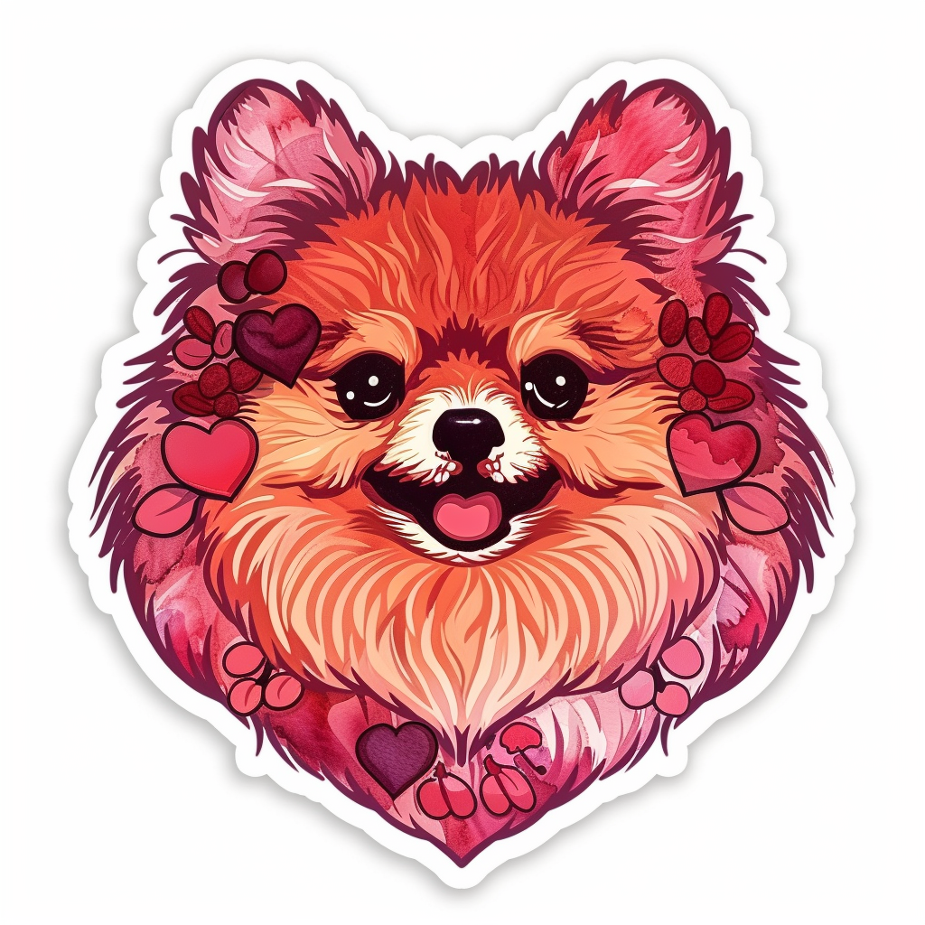 Sticker of a Pomeranian Dog majestic Expressive surreal Heartcore Vinyl Decal Sticker for Car, Laptop, Tumbler and more # F014135