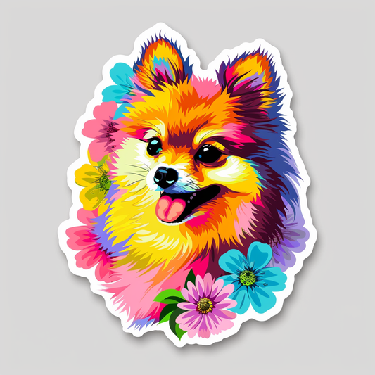 Sticker of a Pomeranian Dog floral majestic Expressive surreal Vinyl Decal Sticker for Car, Laptop, Tumbler and more # F013949