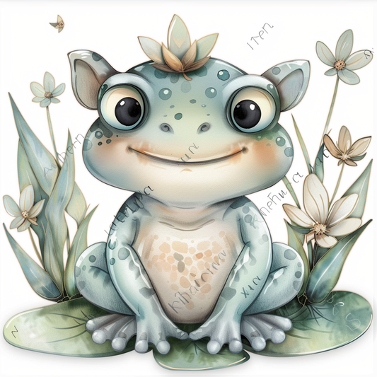 Sticker of an Adorable Frog with chubby cheeks Expressive surreal Vinyl Decal Sticker for Car, Laptop, Tumbler and more # F015861