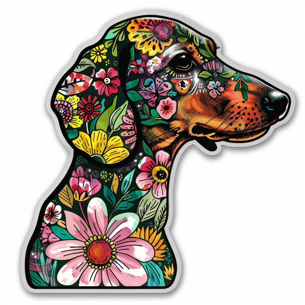 Dachshund Dog floral Vinyl Decal Sticker for Car, Laptop, Tumbler and more # F013129