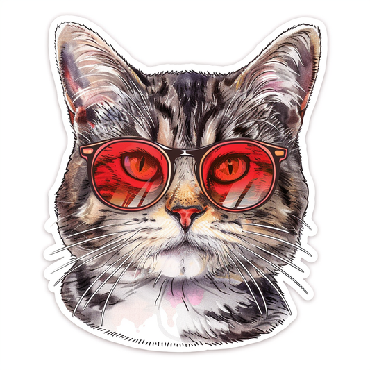 American Shorthair Cat wearing sunglasses Expressive surreal Vinyl Decal Sticker for Car, Laptop, Tumbler and more # F019913-4" x 4"