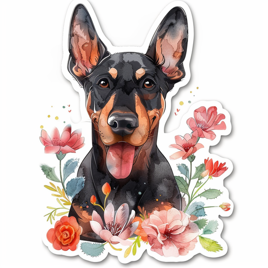 Adorable Doberman Pinscher Dog with Expressive surreal Vinyl Decal Sticker for Car, Laptop, Tumbler and more # F019673-4" x 4"