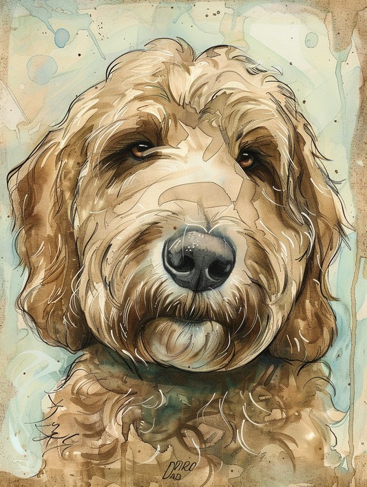 Poster of Goldendoodle dog Expressive surreal Poster # F024252