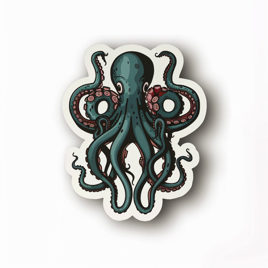 Sticker of a Octopus heartcore majestic Expressive surreal Vinyl Decal Sticker for Car, Laptop, Tumbler and more # F015723
