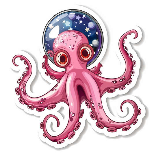 Sticker of a Cute and Adorable Octopus full body space suit Expressive surreal Vinyl Decal Sticker for Car, Laptop, Tumbler and more # F015923