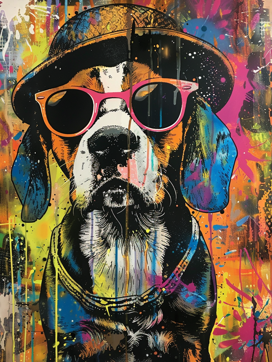 colorful space Beagle dog with a hat Expressive surreal Poster # F025581