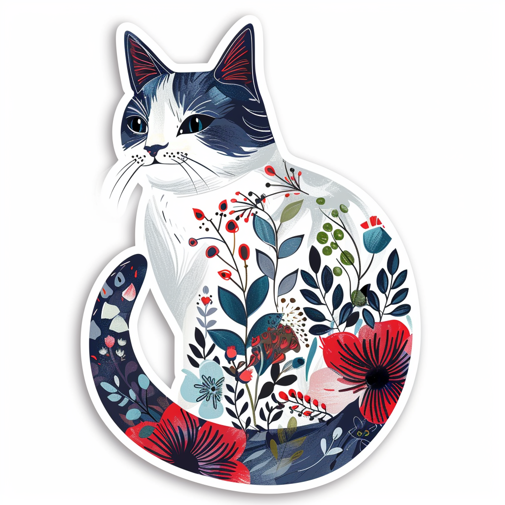 American Shorthair Cat floral majestic Expressive surreal Vinyl Decal Sticker for Car, Laptop, Tumbler and more # F018566