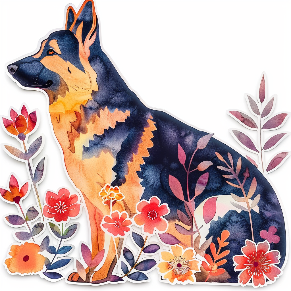 German Shepherd Dog floral Vinyl Decal Sticker for Car, Laptop, Tumbler and more # F011425