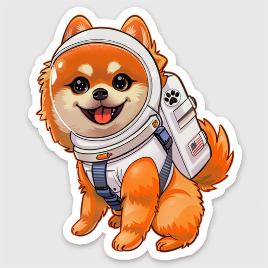 Sticker of a Pomeranian Dog astronaut majestic Expressive surreal Vinyl Decal Sticker for Car, Laptop, Tumbler and more # F013888
