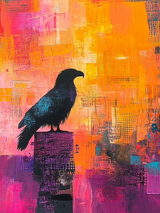 The silhouette of a eagle with an abstract colorful Expressive surreal Poster # F024860