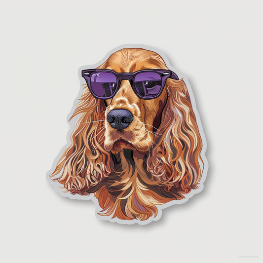 Sticker of a Cocker Spaniel Dog wearing sunglasses Expressive surreal Vinyl Decal Sticker for Car, Laptop, Tumbler and more # F020163